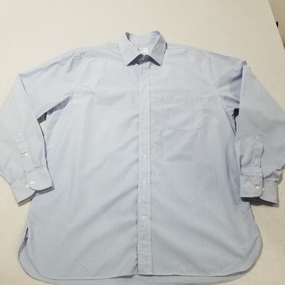 Ben Silver Shirt Mens 17.5 36 Blue Stripe Button Down Dress Classic Pocket - Picture 13 of 13